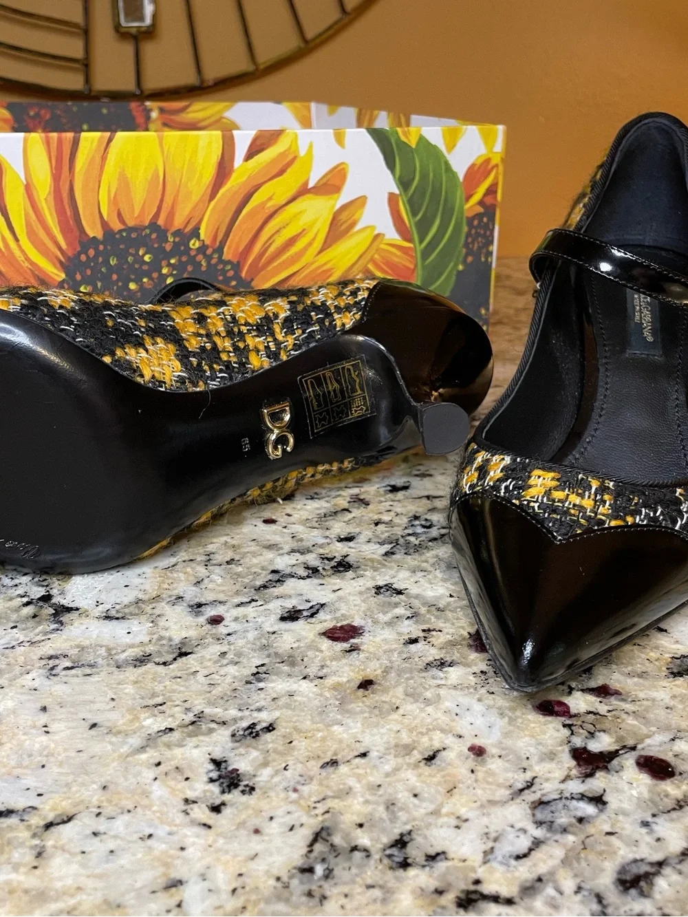 Dolce & Gabbana Black and Yellow Tweed Mary Jane Heels